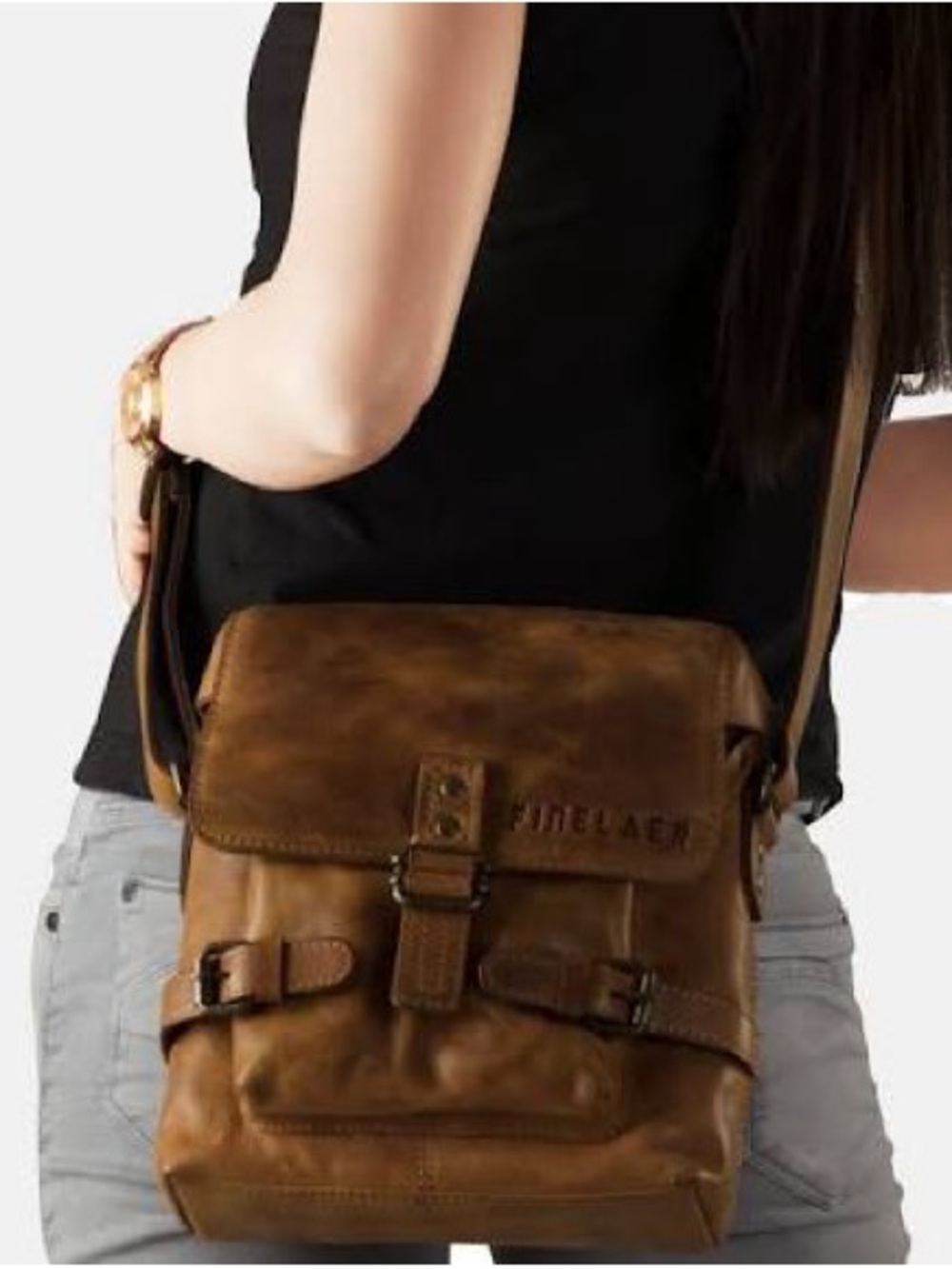 Finelaer Genuine Leather Crossbody Bag in Warm Cognac NWT